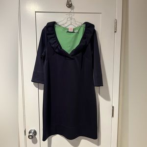 Gretchen Scott. Navy blue v-neck dress. Size L. NWT.